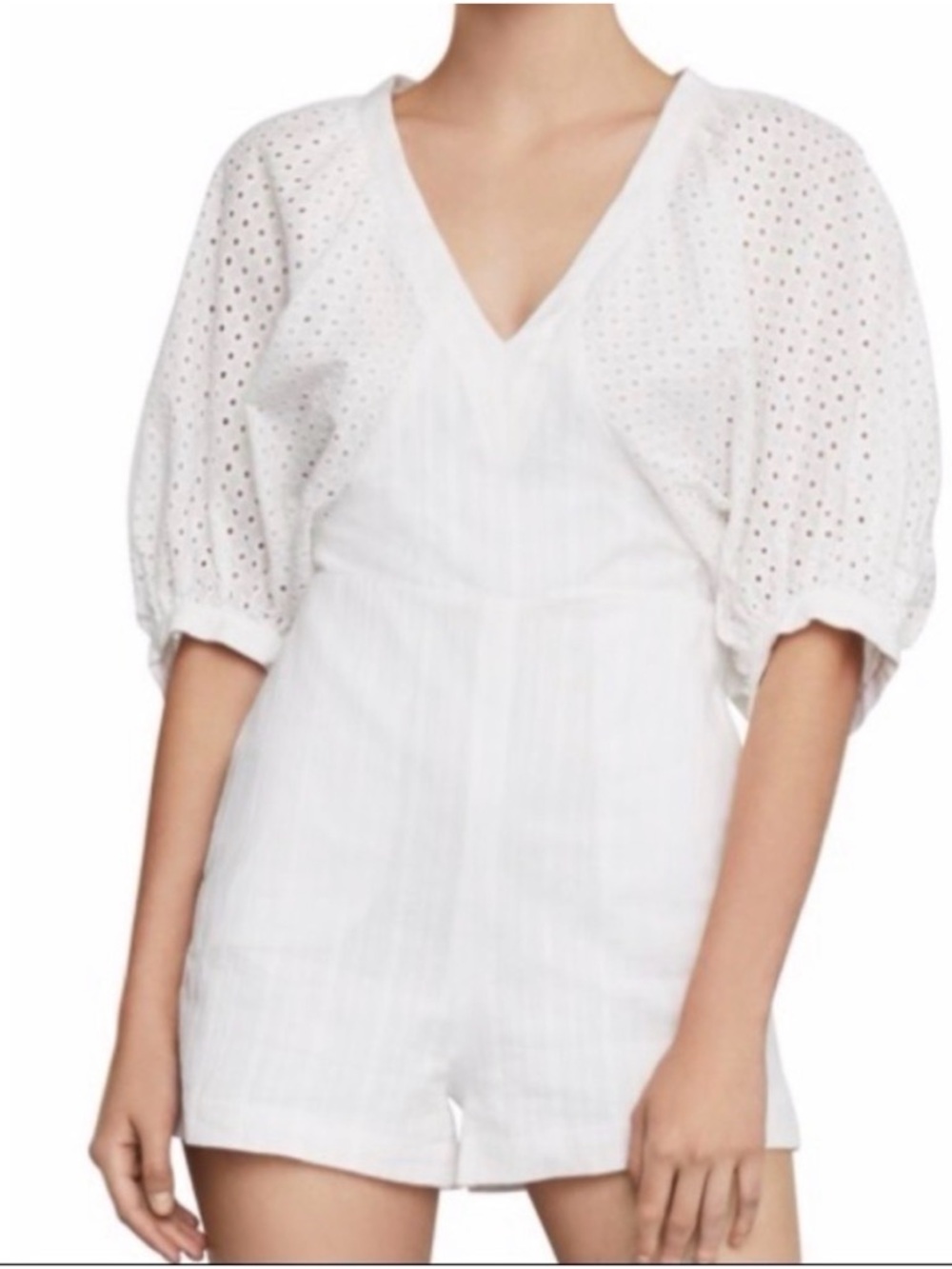 BCBGMaxAzria Cotton Romper with Puff Eyelet Sleeves